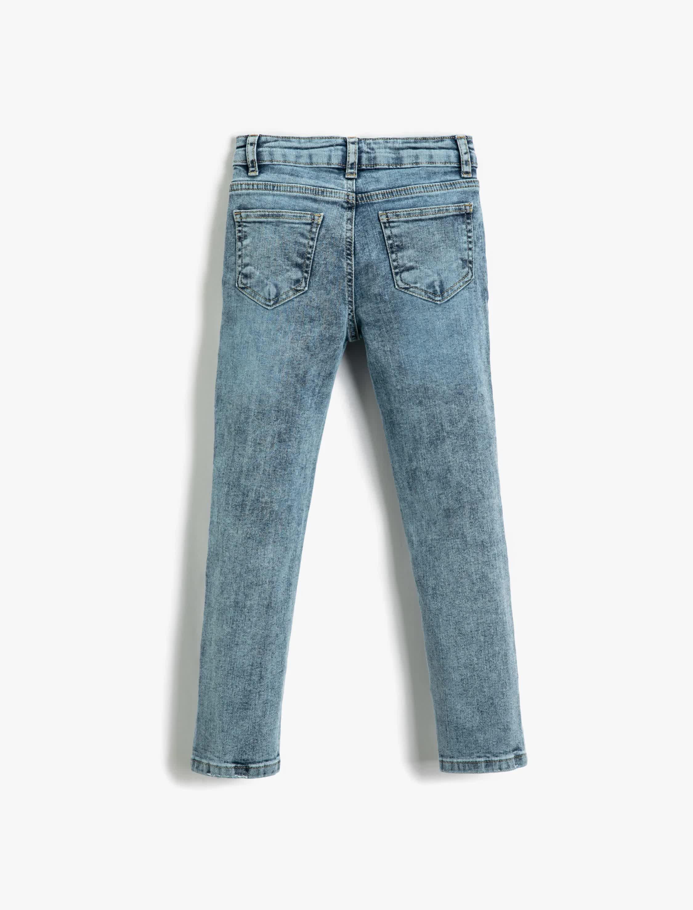 Erkek Çocuk Kot Pantolon Pamuklu Cepli - Slim Jean Beli Ayarlanabilir Lastikli