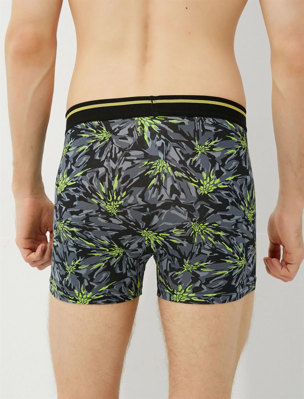 Gri Erkek Basic 3lü Boxer Seti Tropik Desenli