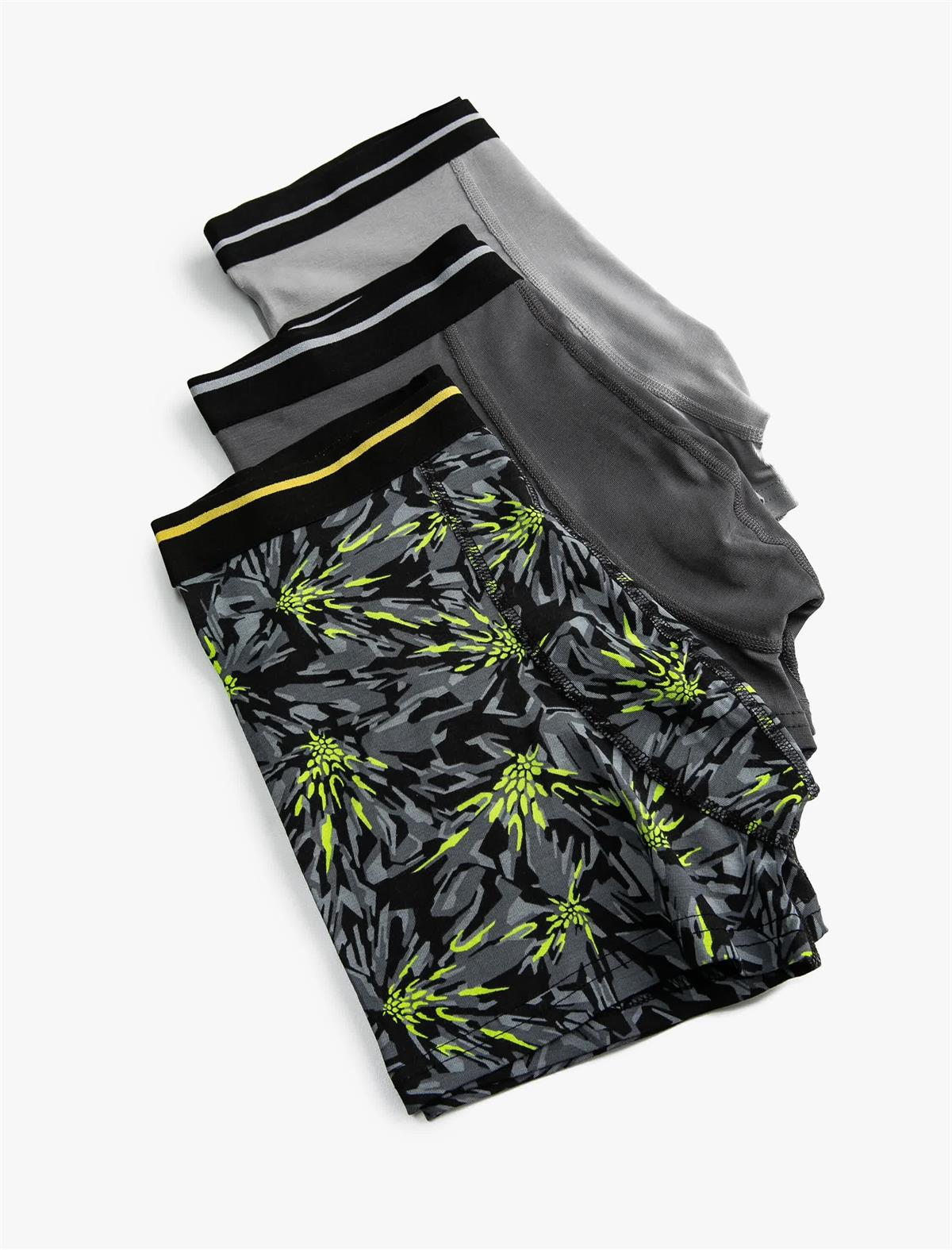 Gri Erkek Basic 3lü Boxer Seti Tropik Desenli