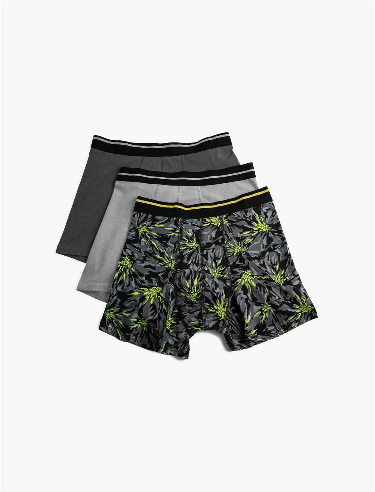 Gri Erkek Basic 3lü Boxer Seti Tropik Desenli