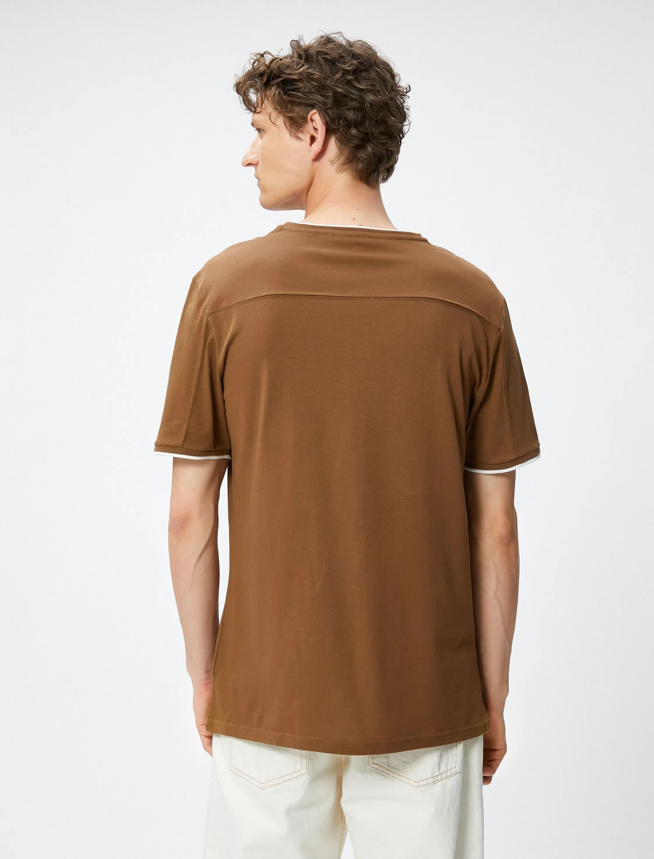 Kahve Erkek Basic Tişört Bisiklet Yaka Kısa Kollu Pamuklu