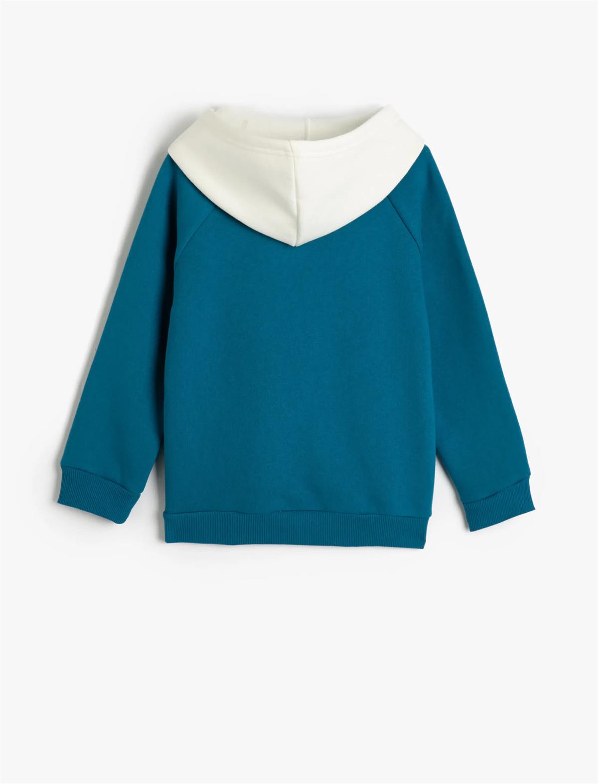 Mavi Erkek Çocuk Kapşonlu Sweatshirt Uzun Kollu İşleme Detaylı Şardonlu