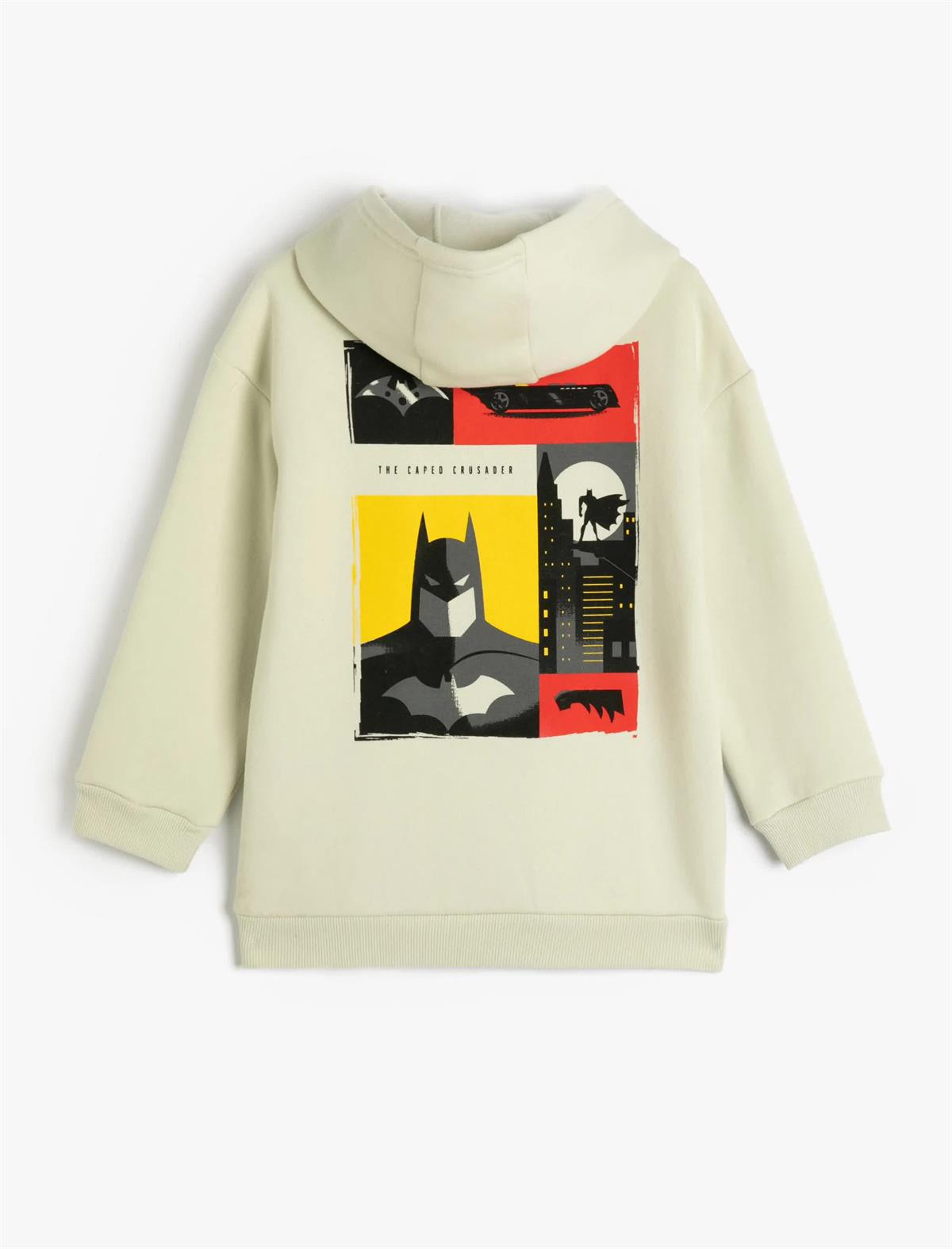 Ekru Erkek Çocuk Disney Batman Sweatshirt Lisanslı Uzun Kollu Baskı Detaylı Şardonlu