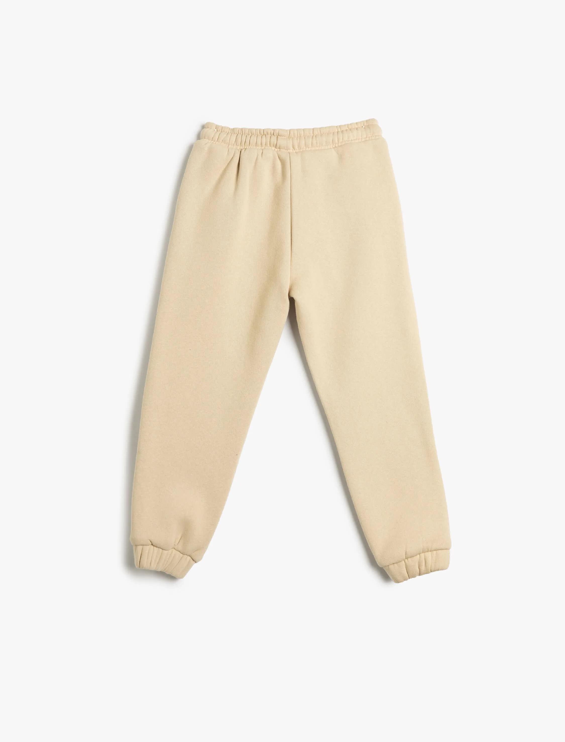 Bej Erkek Çocuk Basic Jogger Eşofman Altı Beli Bağlamalı Cep Detaylı Şardonlu