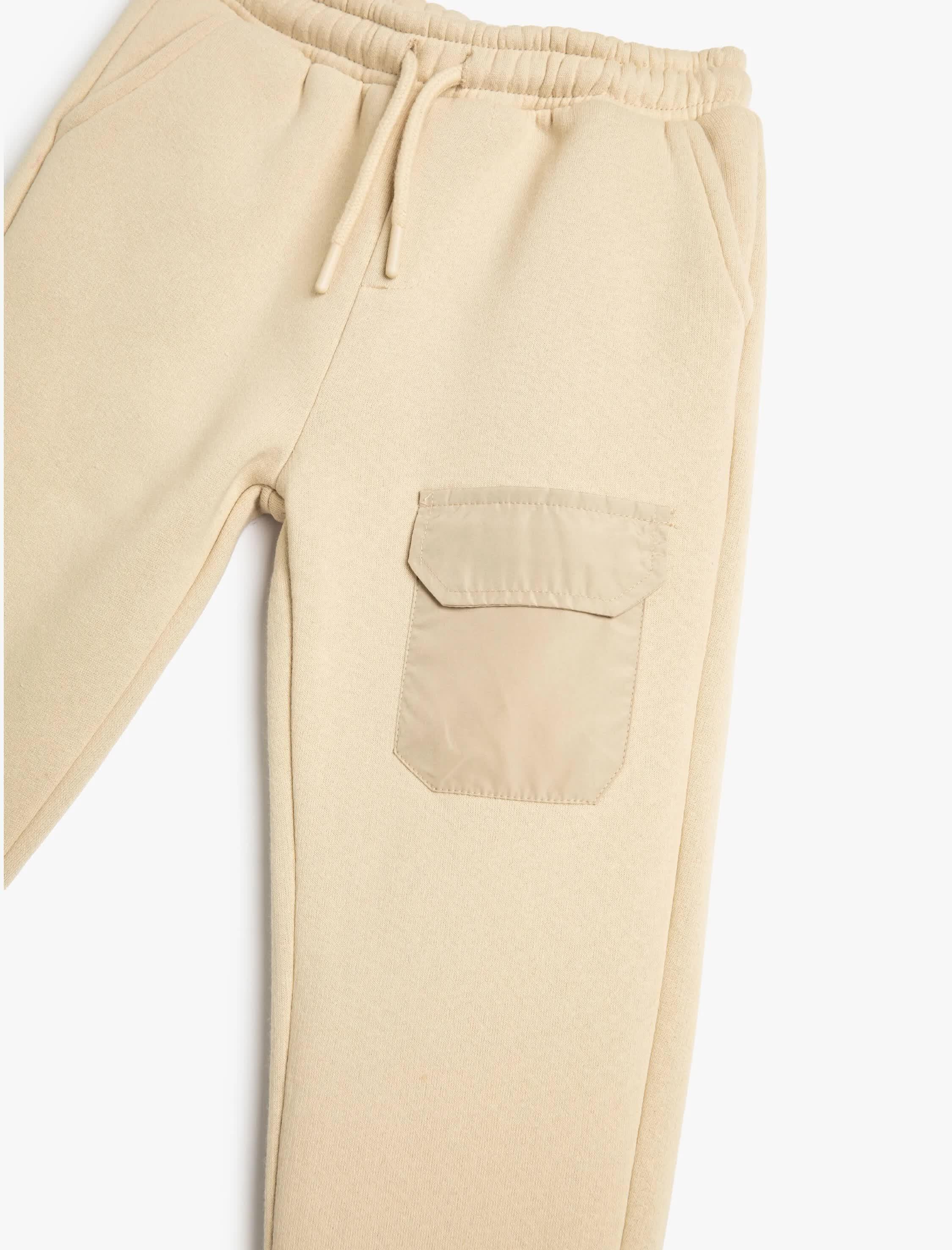 Bej Erkek Çocuk Basic Jogger Eşofman Altı Beli Bağlamalı Cep Detaylı Şardonlu