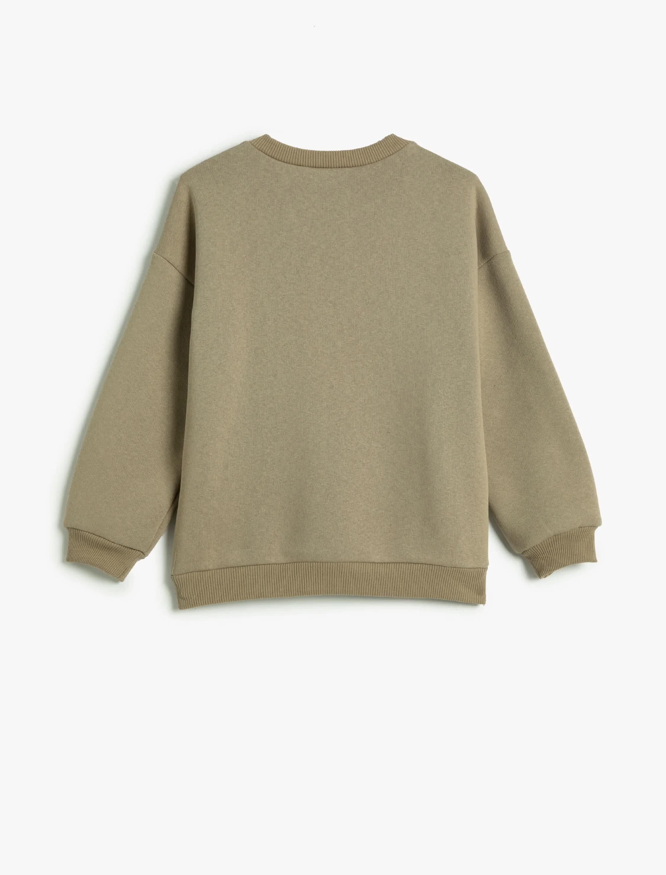 Kız Çocuk Sweatshirt Şardonlu Uzun Kollu Bisiklet Yaka Baskılı