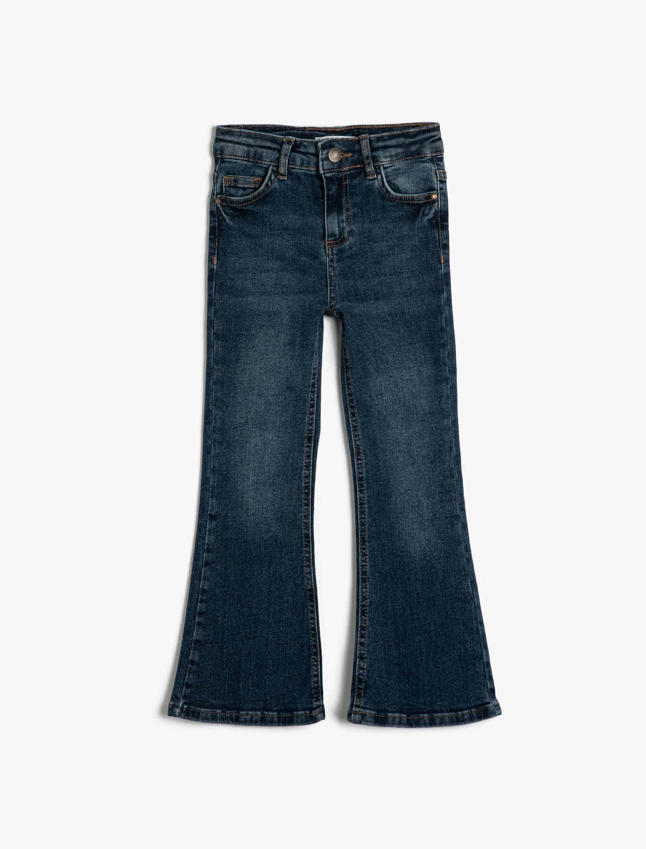Kız Çocuk İspanyol Paça Trendy Kot Pantolon - Flare Jean Koyu İndigo