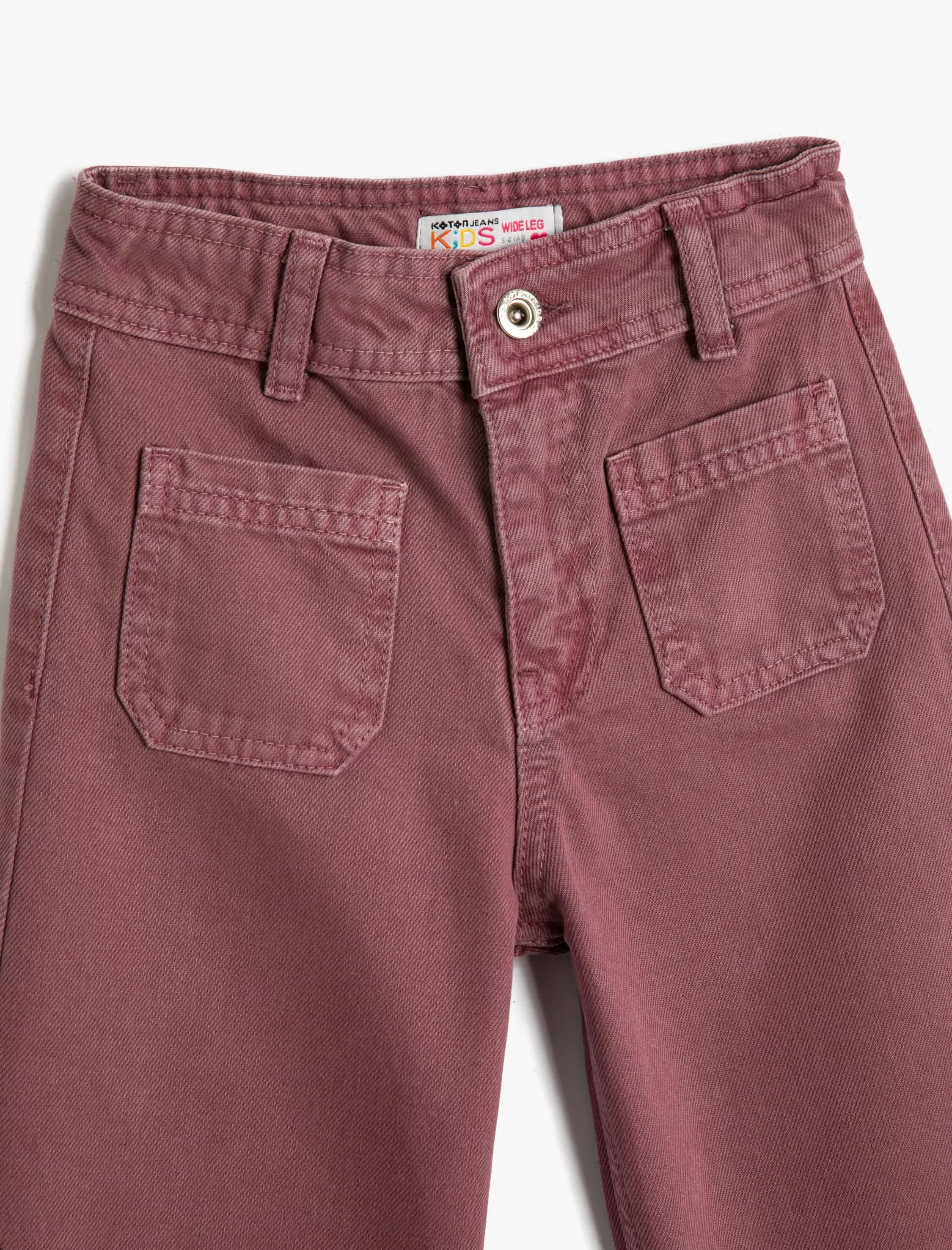 Kız Çocuk Kot Pantolon Bol Paça Cep Detaylı Pamuklu - Wide Leg Jean