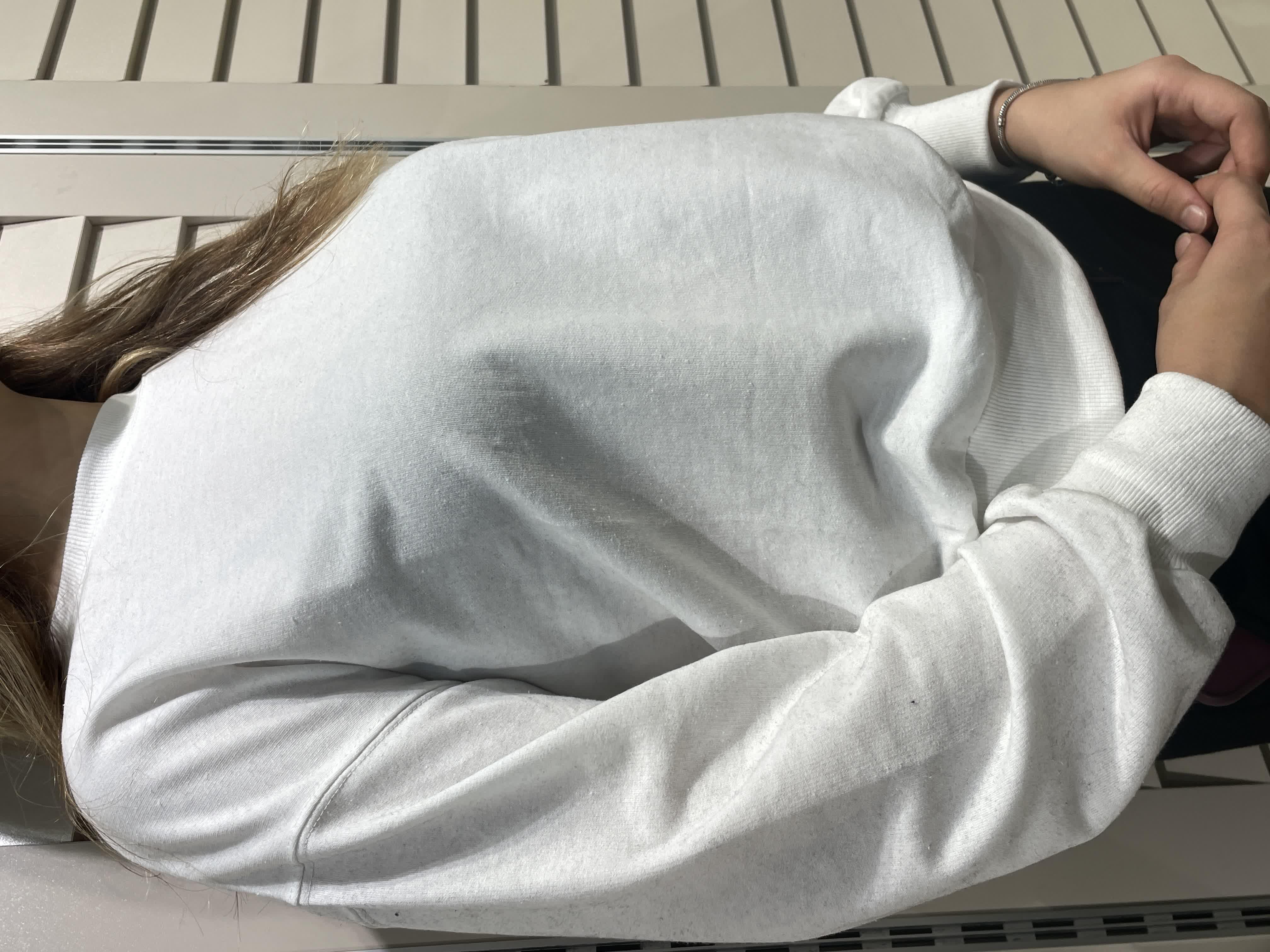 Beyaz Kadın Bisiklet Yaka İki İplik Sweatshirt
