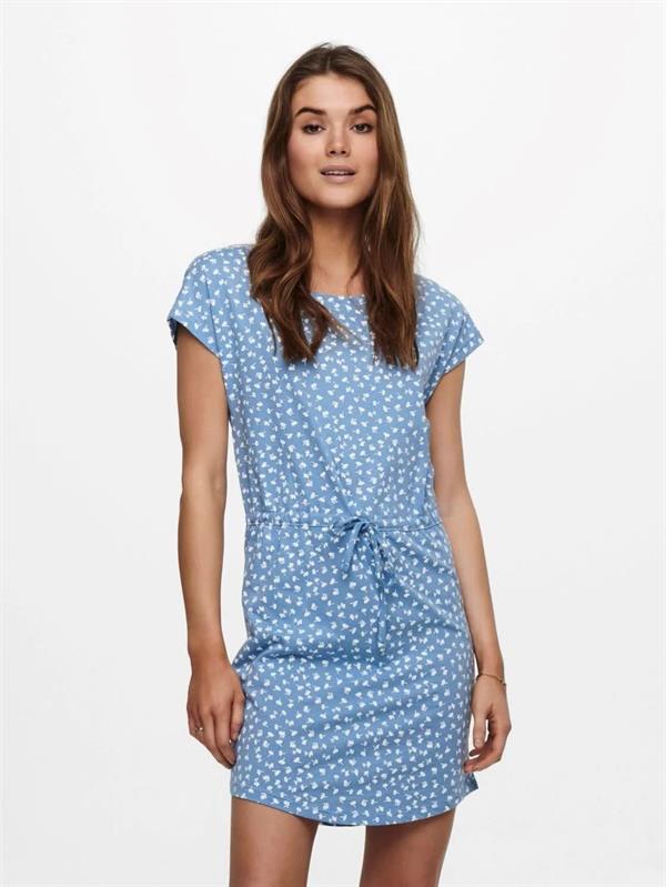 Kadın Mavi Belden Ayarlamalı Penye Elbise