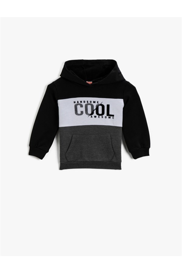 Slogan Baskılı Sweatshirt Kapüşonlu Pamuklu