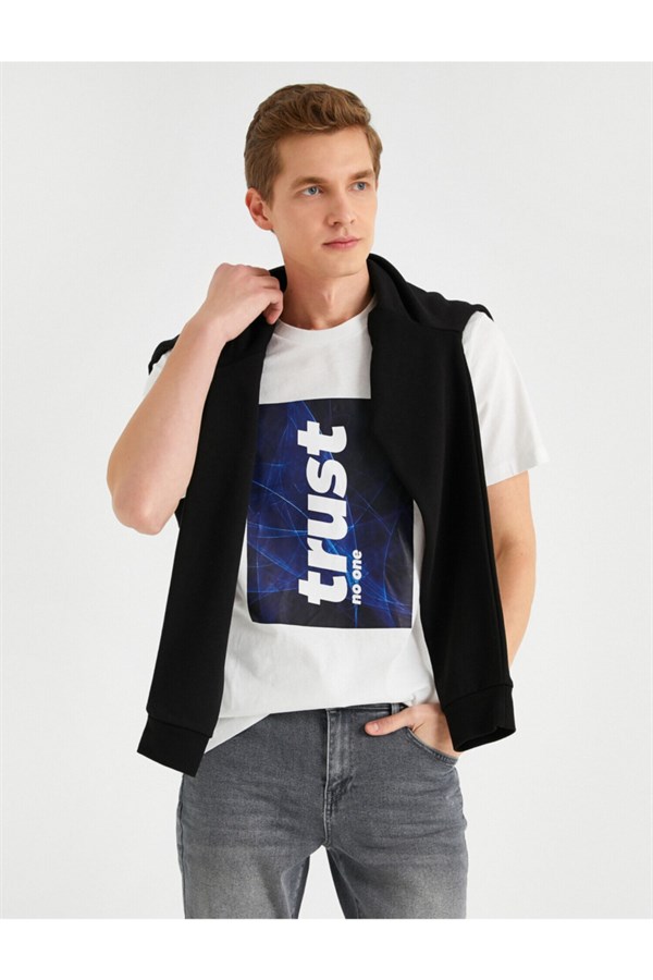 Slogan Baskılı Bisiklet Yaka Kısa Kollu Tişört