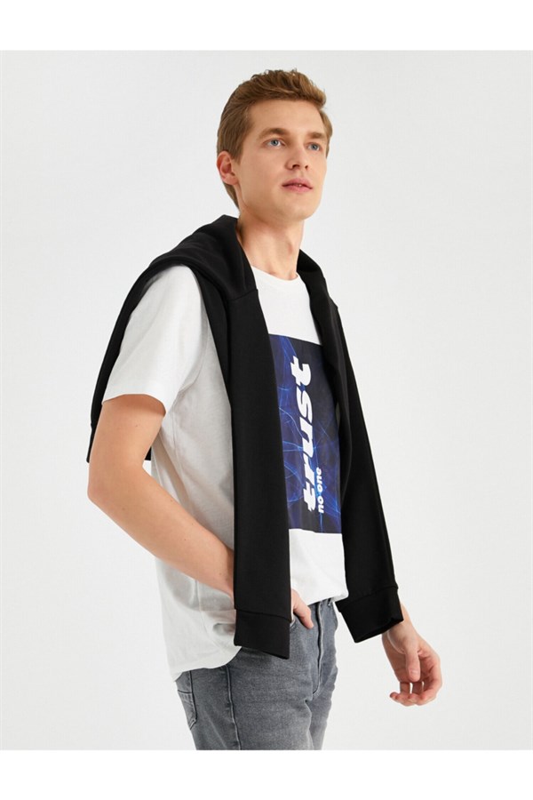 Slogan Baskılı Bisiklet Yaka Kısa Kollu Tişört