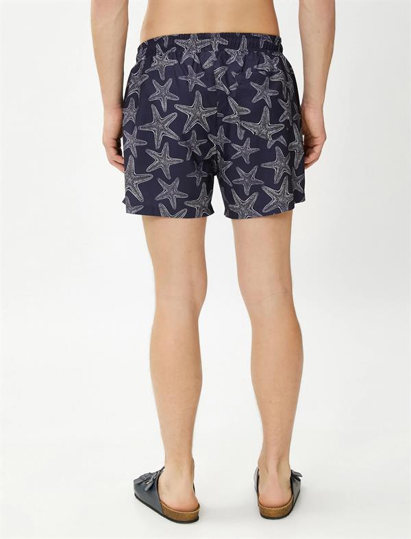 Deniz Şortu Yıldız Baskılı Beli Bağcıklı Cep Detaylı