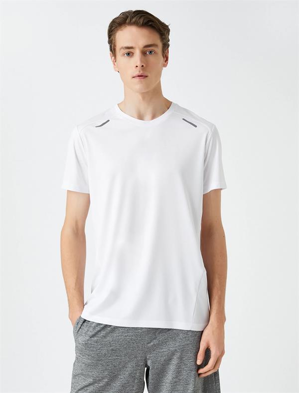 Spor Tişört Bisiklet Yaka Şerit Detaylı Kısa Kollu