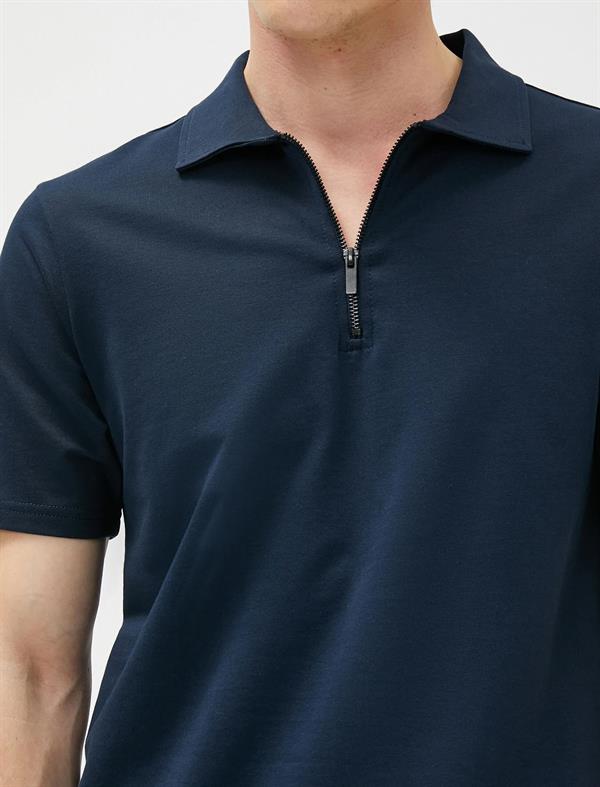 Fermuarlı Tişört Polo Yaka Kısa Kollu Pamuklu