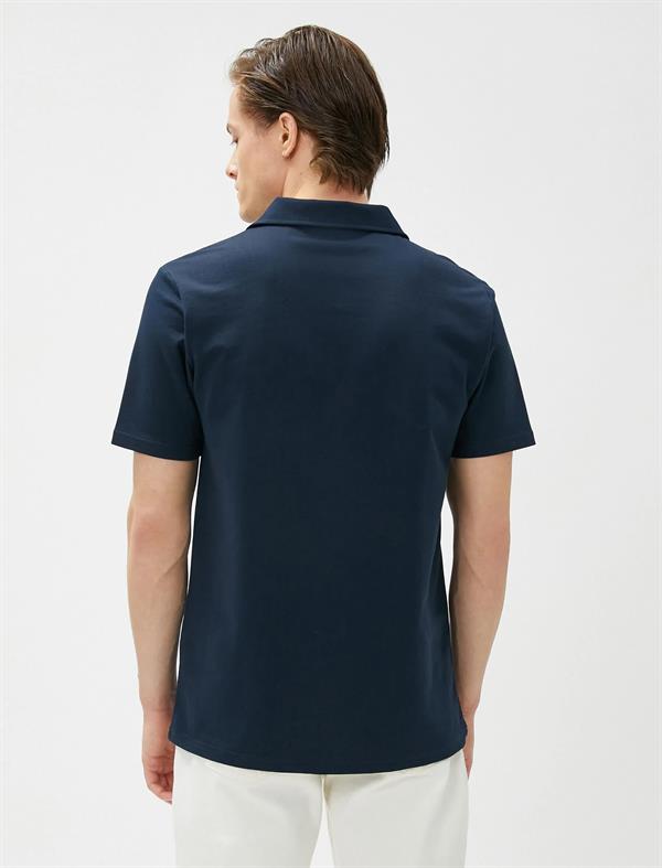 Fermuarlı Tişört Polo Yaka Kısa Kollu Pamuklu