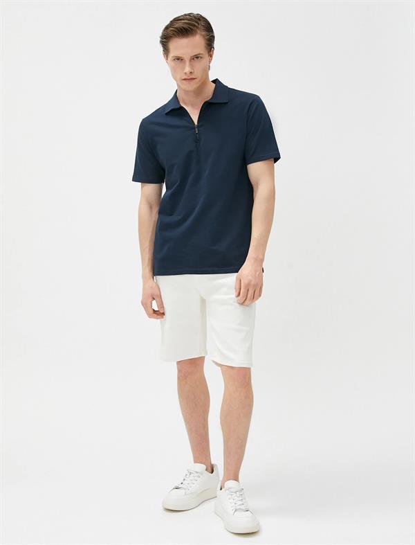 Fermuarlı Tişört Polo Yaka Kısa Kollu Pamuklu