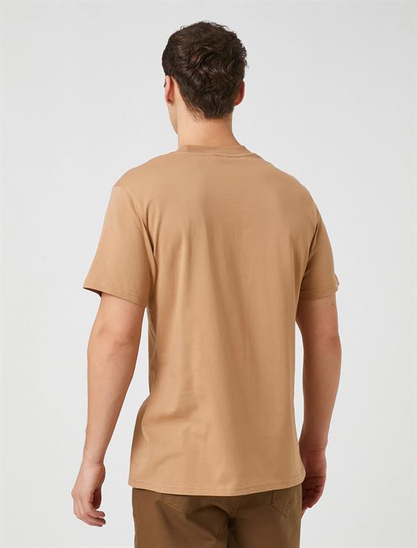 Bej Erkek Basic Tişört Bisiklet Yaka Kısa Kollu