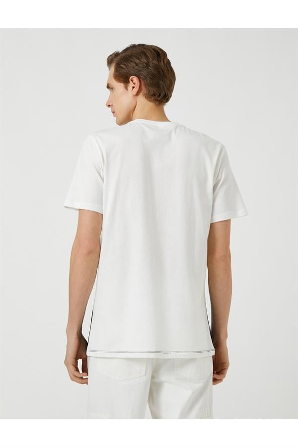 Bisiklet Yaka Tişört Cep Detaylı Renk Bloklu Kısa Kollu Pamuklu