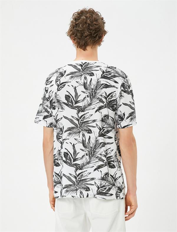 Slogan Baskılı Tişört Yaprak Detaylı Bisiklet Yaka Pamuklu