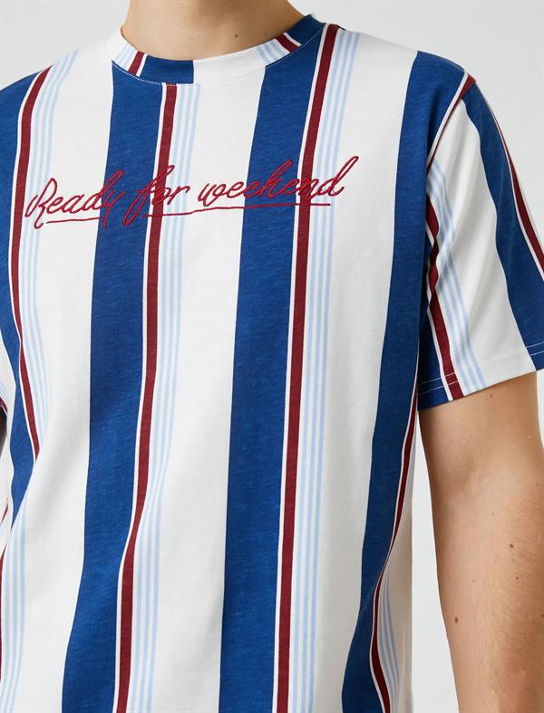 Slogan Baskılı Tişört Bisiklet Yaka Kısa Kollu Pamuklu