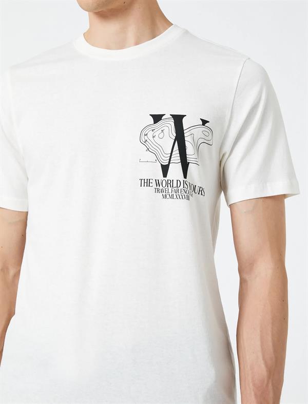 Slogan Baskılı Tişört Bisiklet Yaka Kısa Kollu Dar Kesim