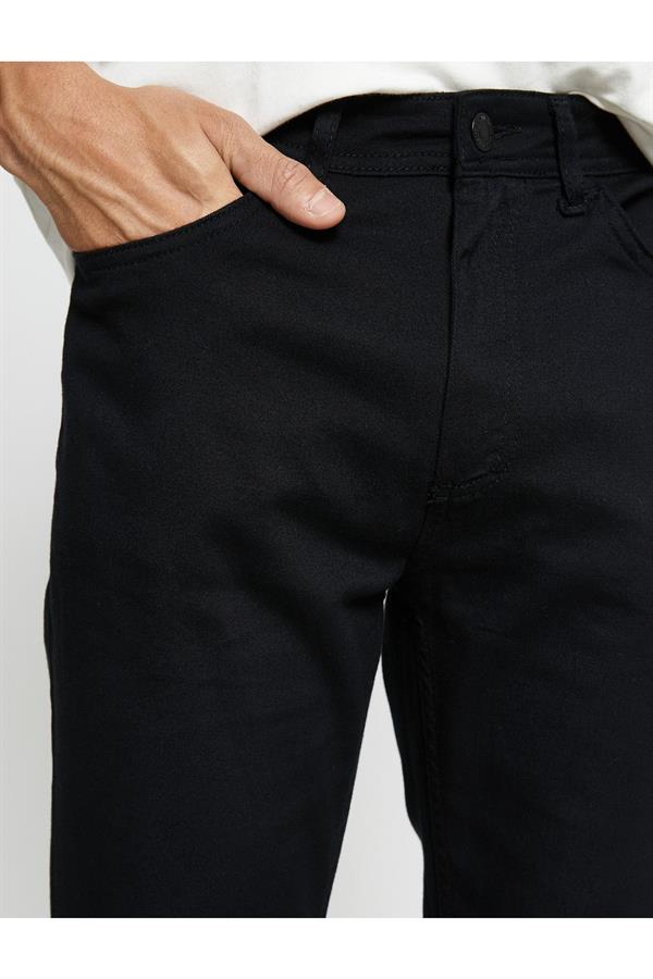 Siyah Erkek Basic Gabardin Pantolon Slim Fit Düğme Detaylı Cepli