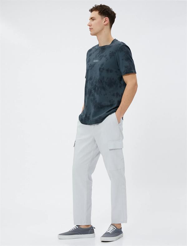 Gri Erkek Keten Karışım Jogger Kargo Pantolon