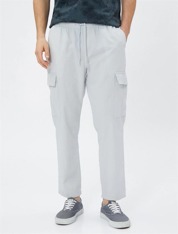 Gri Erkek Keten Karışım Jogger Kargo Pantolon