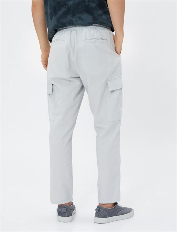 Gri Erkek Keten Karışım Jogger Kargo Pantolon