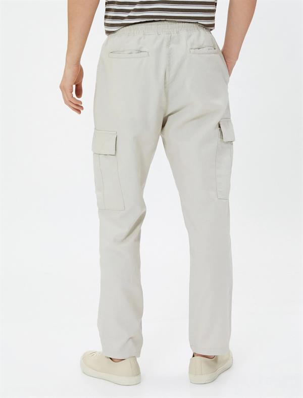 Bej Erkek Keten Karışım Jogger Kargo Pantolon