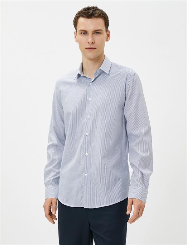 Beyaz Spor Gömlek Slim Fit Klasik Yaka Uzun Kollu