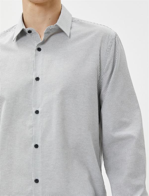 Siyah Spor Gömlek Slim Fit Klasik Yaka Uzun Kollu