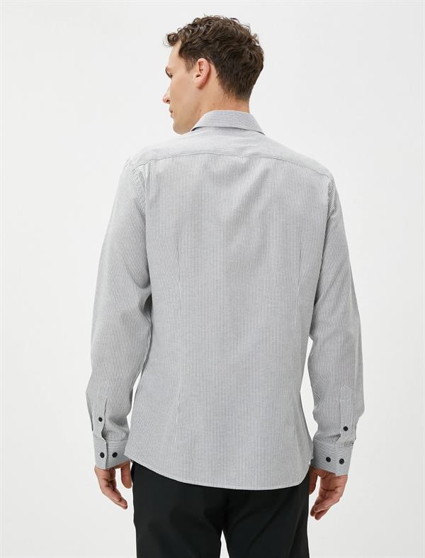 Siyah Spor Gömlek Slim Fit Klasik Yaka Uzun Kollu
