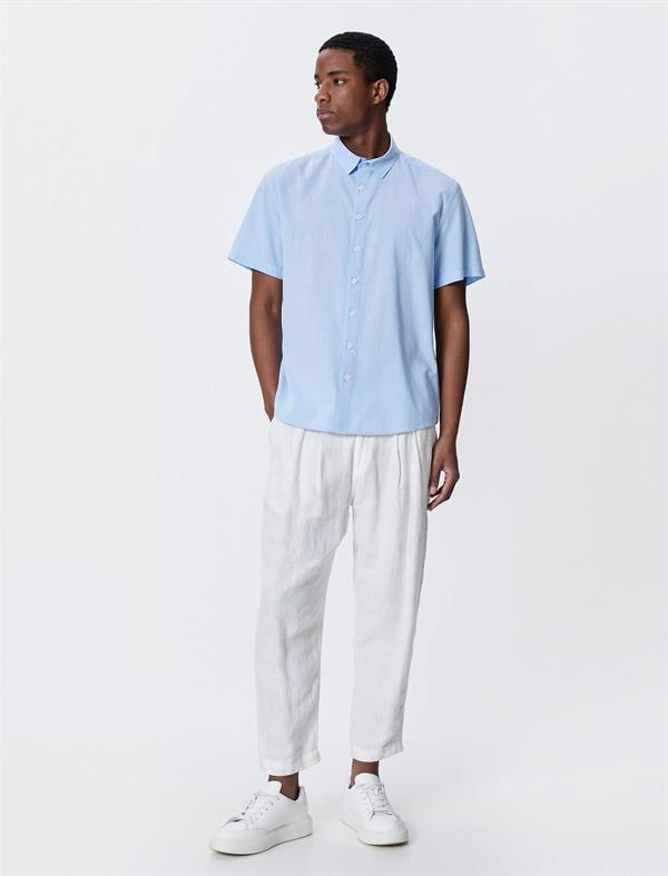 Mavi Erkek Basic Kısa Kollu Gömlek Klasik Yaka Düğmeli Pamuklu