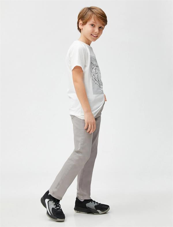 Erkek Çocuk Gri Kot Pantolon Düz Paça Normal Bel - Straight Jean Beli Ayarlanabilir Lastikli