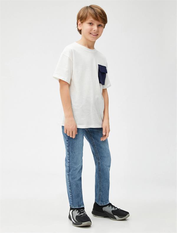 Erkek Çocuk Kot Pantolon Pamuklu Cepli - Slim Jean Beli Ayarlanabilir Lastikli