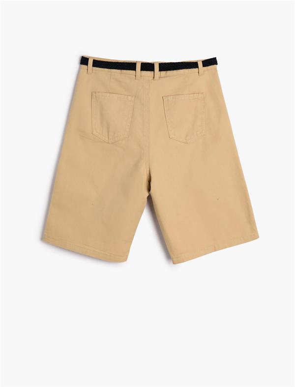 Erkek Çocuk Bermuda Chino Şort Slim Kemer Detaylı Cepli Pamuklu