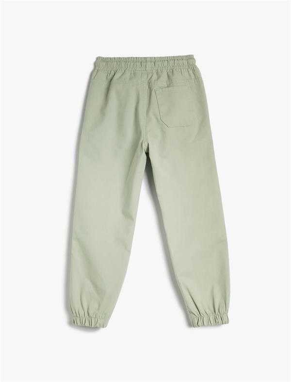 Yeşil Erkek Çocuk Jogger Pantolon Basic Cepli Beli Bağlamalı Pamuklu