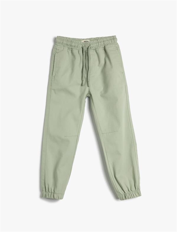 Yeşil Erkek Çocuk Jogger Pantolon Basic Cepli Beli Bağlamalı Pamuklu