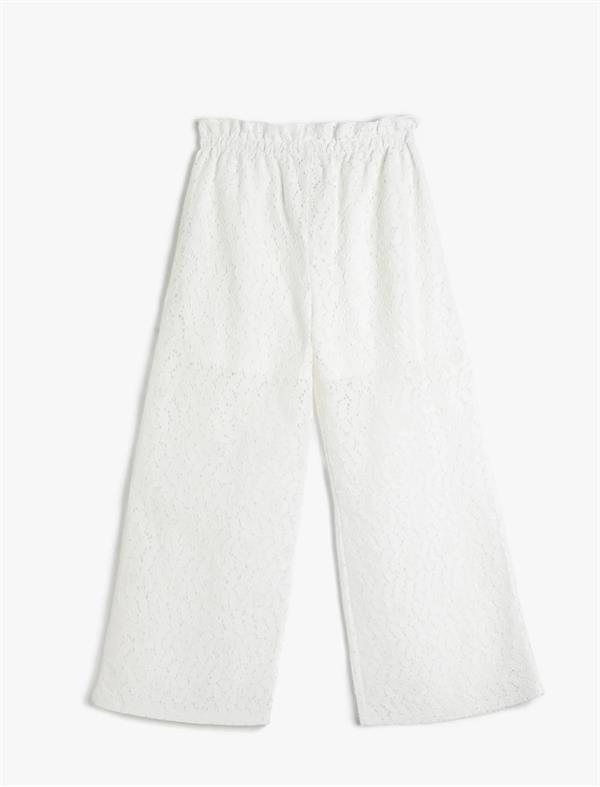 Kız Çocuk Bol Paça Pantolon Yarım Astarlı Beli Lastikli Dantelli