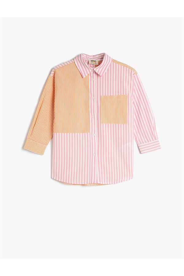 Kız Çocuk Poplin Gömlek Uzun Kollu Cep Detaylı