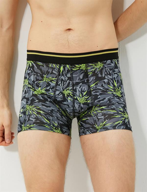 Gri Erkek Basic 3lü Boxer Seti Tropik Desenli