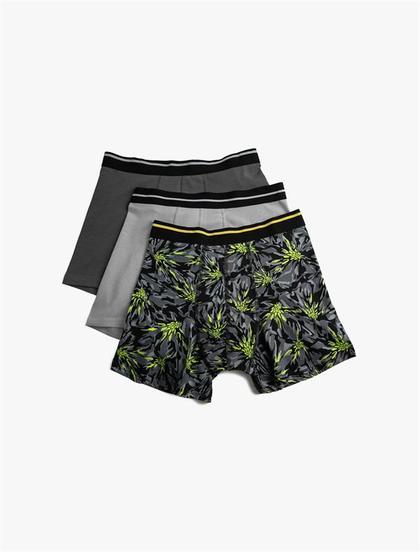Gri Erkek Basic 3lü Boxer Seti Tropik Desenli