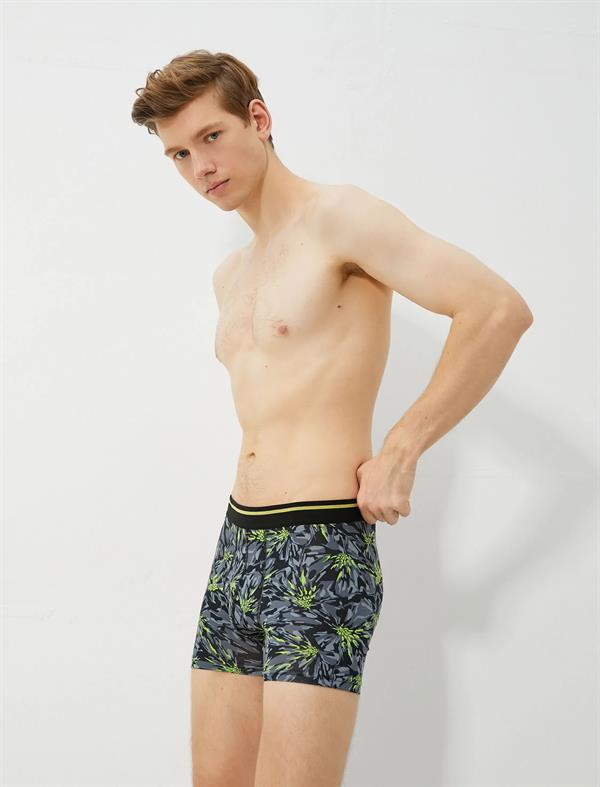 Gri Erkek Basic 3lü Boxer Seti Tropik Desenli