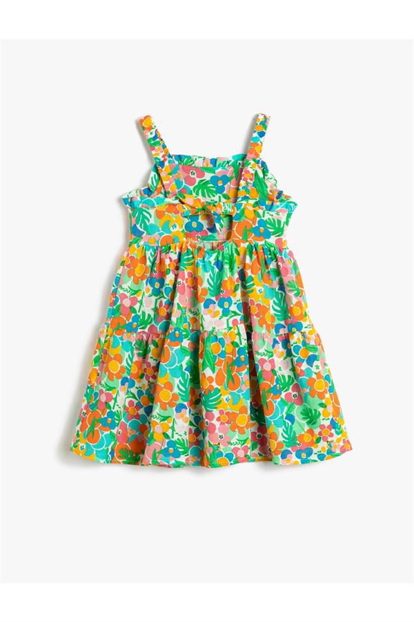 Kız Bebek Elbise Çiçekli Fırfırlı Askılı Arkası Pencere Detaylı