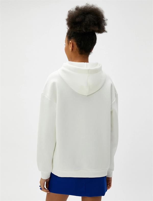 Oversize Kapüşonlu Sweatshirt Nakışlı Uzun Kollu Ribanalı