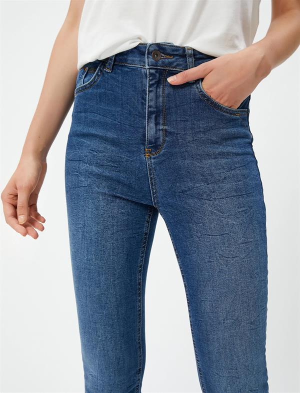 Lacivert Kadın Yüksek Bel Toparlayıcı Kot Pantolon Dar Paça Dar Kesim - Carmen Jean