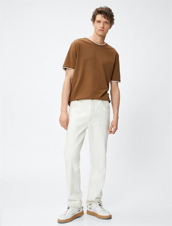 Kahve Erkek Basic Tişört Bisiklet Yaka Kısa Kollu Pamuklu